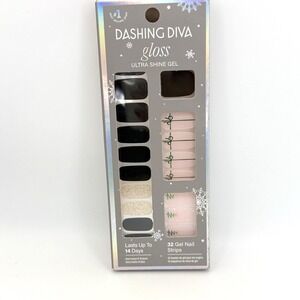 Dashing Diva Gloss Gel Nail Strips Tree Skirt Green Glitter Xmas‎ Gift Wrap 32ct